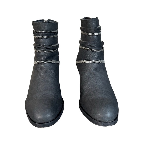 EILEEN FISHER Edgy Zip-Around Gunmetal Leather Boots - Picture 9 of 13